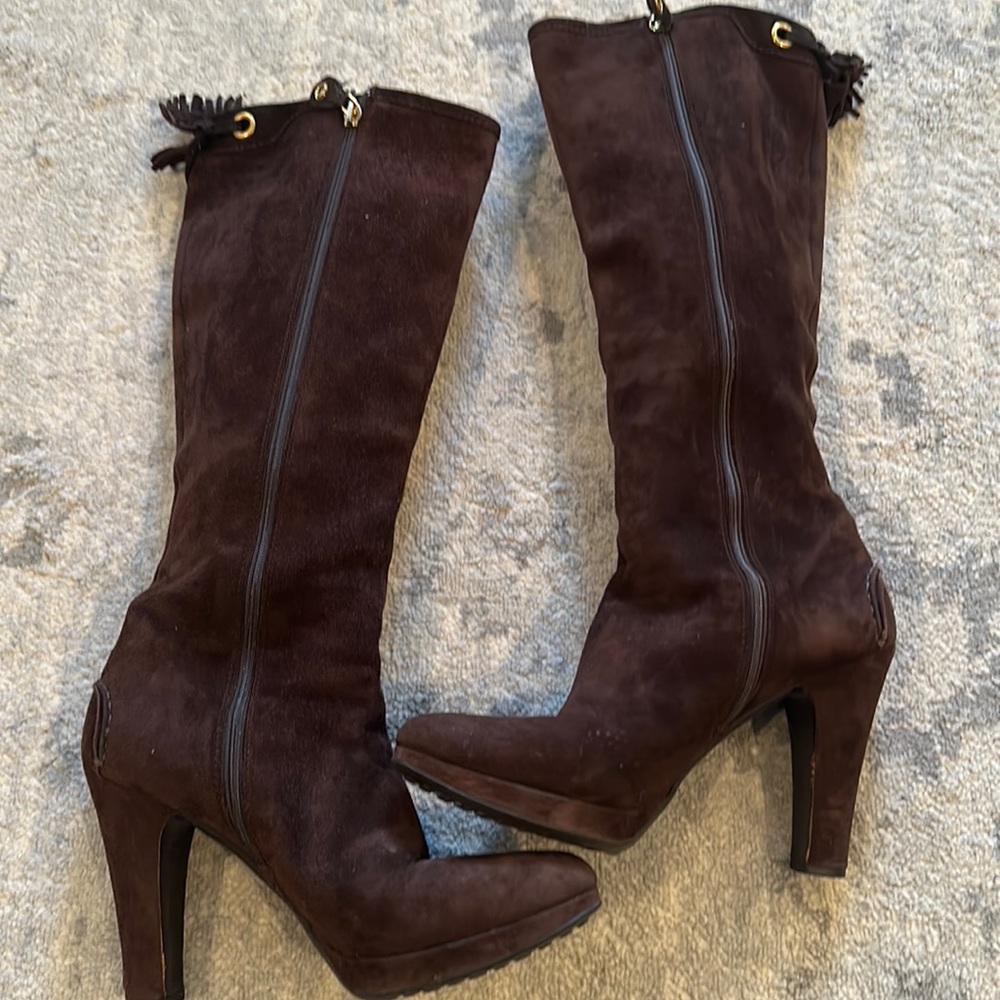 Car Shoe knee high boots in brown suede, inner zip closure, size 38EU, 7.5 US